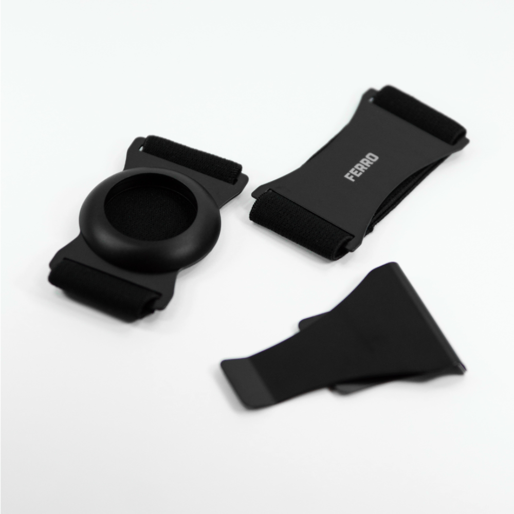 Ferro RFID blocking metal wallet accessories including cash strap, AirTag-compatible cash strap, and money clip for added functionality.